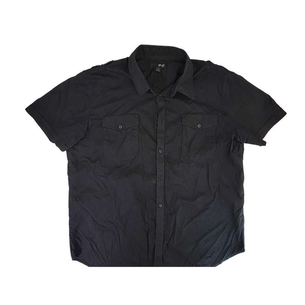 JF Sportswear Black Slim Fit Short Sleeve Button Up Shirt Men's XXL